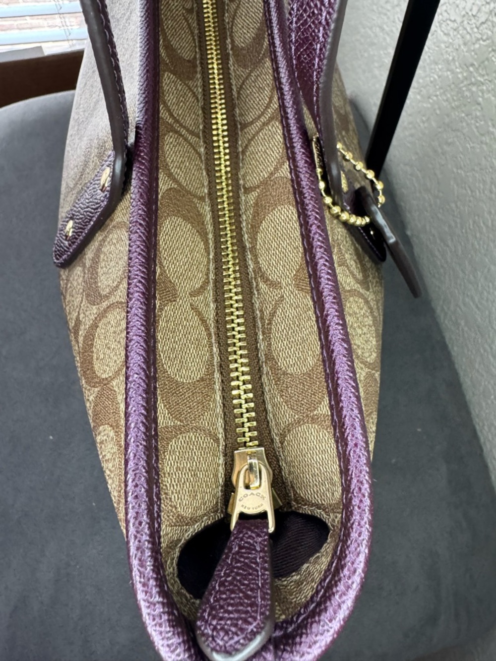 Coach Signature Canvas Tote with Purple Trim - Picture 8 of 13